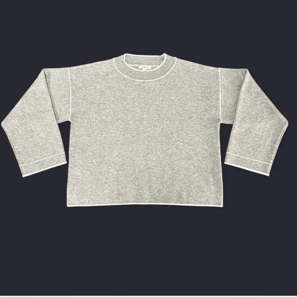 Max Studio Gray Crewneck Sweater with White Trim - Picture 6 of 6